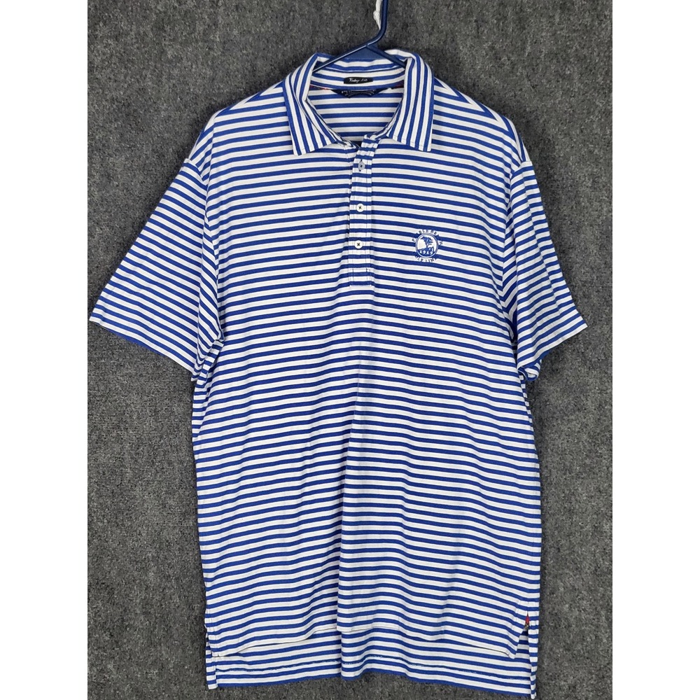 Polo Golf Ralph Lauren Pebble Beach Blue Striped Golf Polo Shirt L Vintage Isle